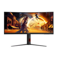 شاشة ألعاب AOC LED CU34G4/69 مقاس 34 بوصة منحنية QHD، 180 هرتز، 0.5 مللي ثانية، أسود/أحمر