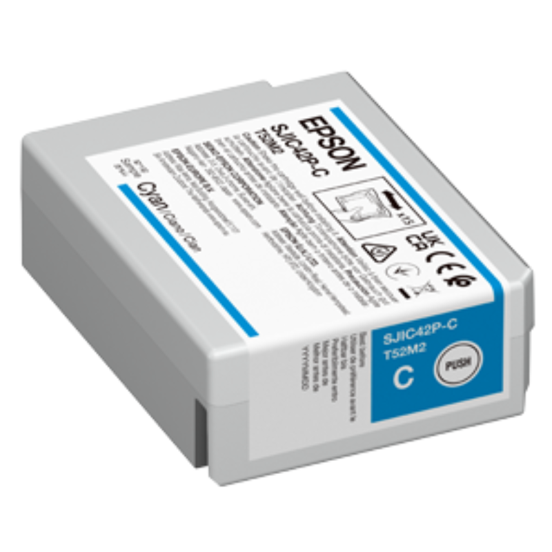Epson SJIC42P-C Cyan Ink Cartridge for ColorWorks CW-C4000 Label Printer, Original, (C13T52M240)