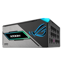 ASUS ROG Thor 1200W Platinum III power supply, hero angle with lighting
