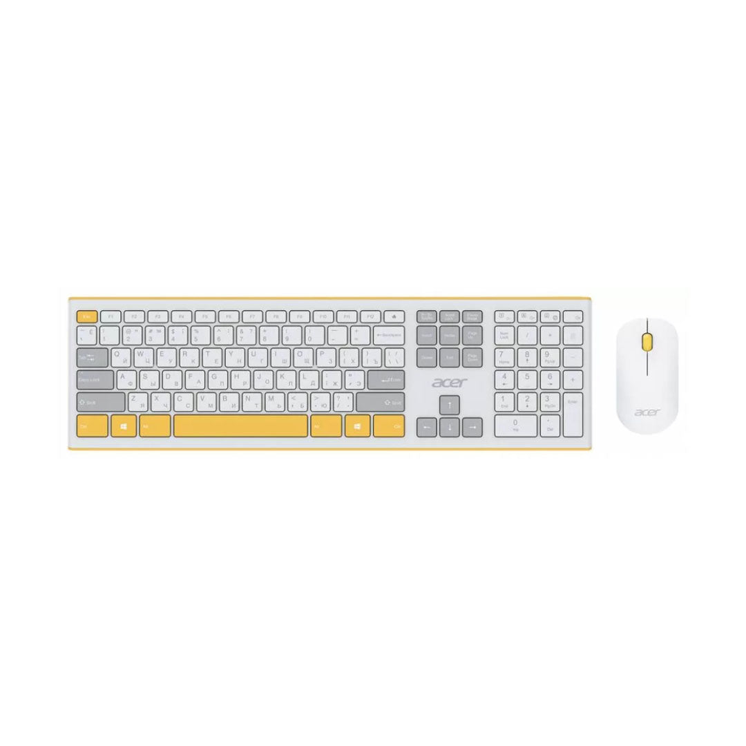 Acer OCC200 wireless keyboard and mouse combo White/Yellow front view