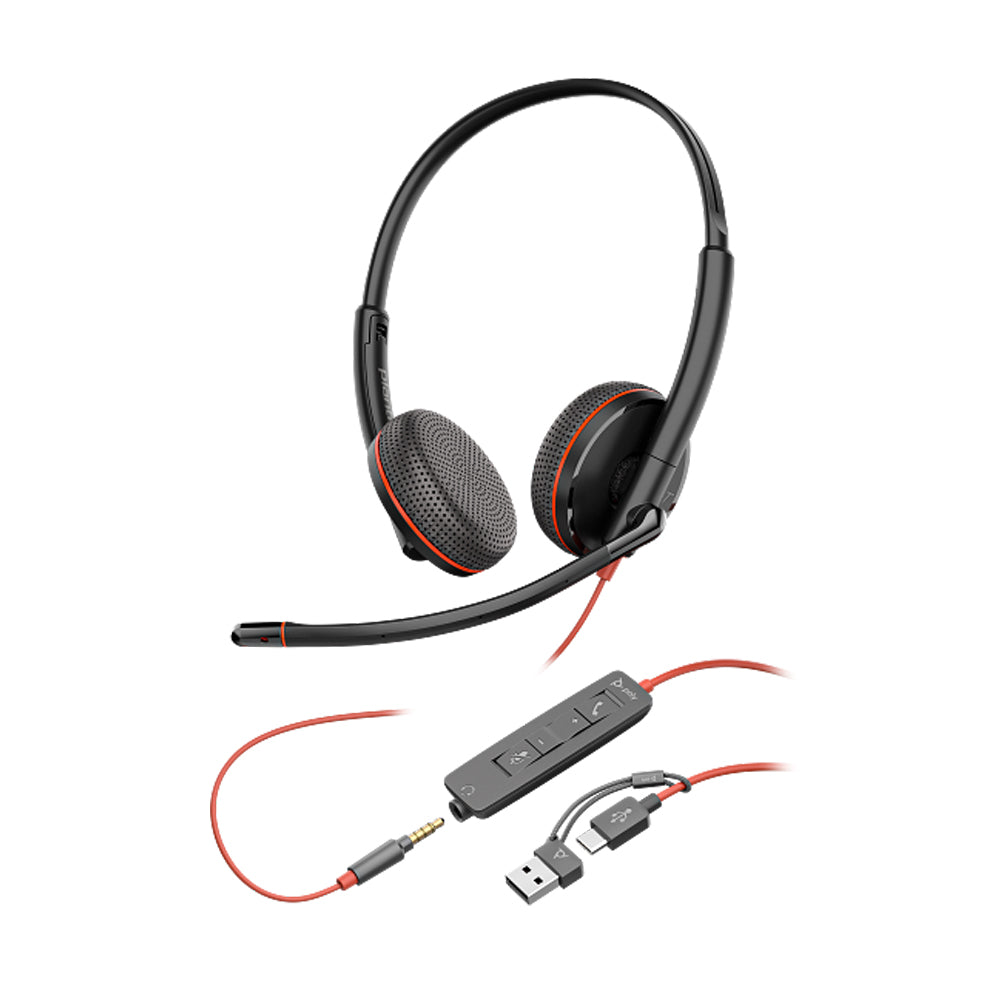 Poly Blackwire 3225 stereo USB-C headset front view