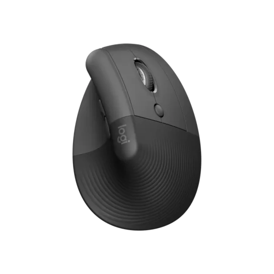 Logitech Lift vertical ergonomic wireless mouse graphite top view
