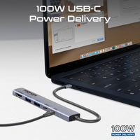 Promate LinkHub-5X 5-in-1 USB-C Hub, 100W Power Delivery, 4K 60Hz HDMI, USB-C 5Gbps Data, 2x USB-A 2.0, Gray, (LINKHUB5X)