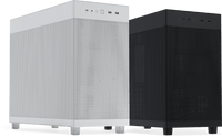 ASUS Prime AP303 mesh panel ATX case in white shown beside the black version