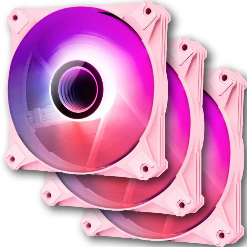 darkFlash Infinity 8 Pink 120mm ARGB fans 3-pack front view