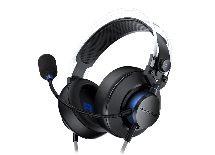 Cougar VM410 PS wired gaming headset blue black front view