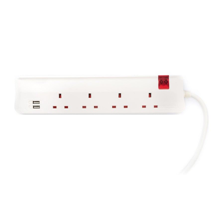 Legrand 4-Way Power Extension Socket with 2 USB Charging Ports, 3m Cable, Child Safety Shutters, White, (COD 4 WAY+2 USB 3m)