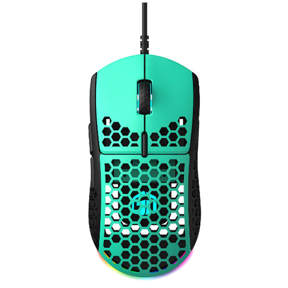 GamerTek GM16 green wired gaming mouse front view