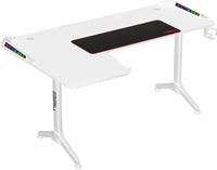 Twisted Minds Warrior L-shaped white RGB gaming desk front view