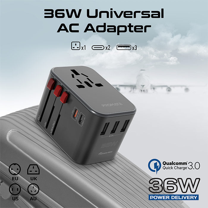 Promate PowerGear-Pro 7-in-1 travel charging kit, product photo