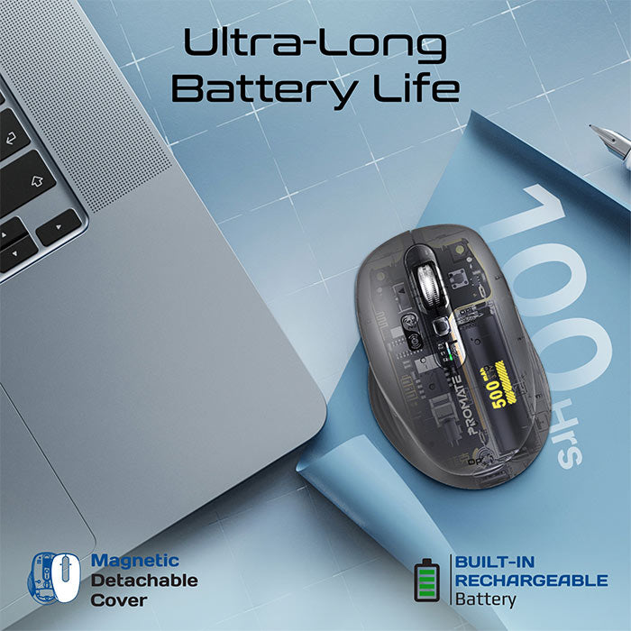 Promate SamoTri wireless mouse black angled view