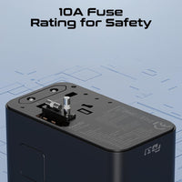 Promate TripMate-GaN160 Universal Travel Adapter, 160W GaN, 3x USB-C PD (up to 140W) + USB-A, 2500W AC Socket, US/UK/EU/AU Plugs, Black, (TripMate-GaN160)