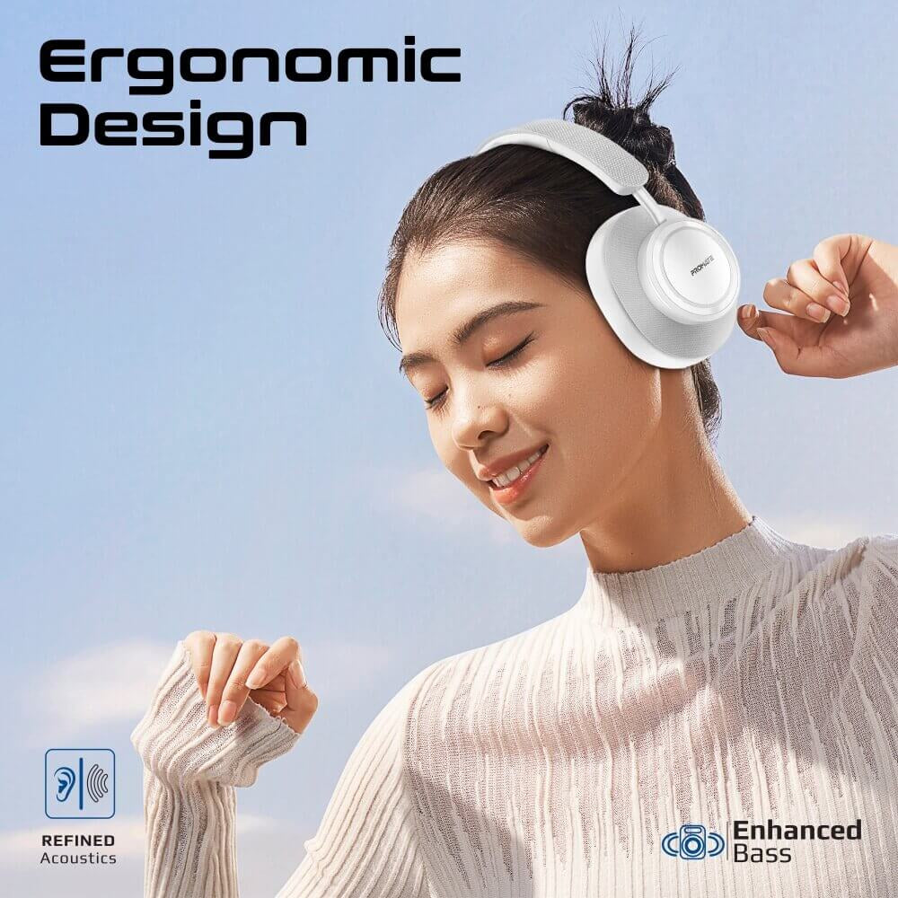 Promate Takt wireless on-ear headphones white