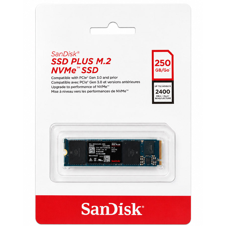 SanDisk SSD Plus NVMe 250GB M.2 2280 NVMe SSD front view