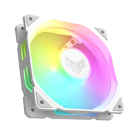 ASUS TUF Gaming TR120 ARGB Reverse white 120mm case fan single pack 90DA00D3-B09000 hero view with ARGB lighting