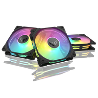 ASUS TUF Gaming TR120 ARGB black 120mm case fan triple pack 90DA0090-B09020 hero view with ARGB lighting