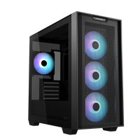 ASUS A21 PLUS TG ARGB black micro-ATX case 90DC00H0-B19010 hero view showing front and left side