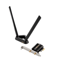 ASUS PCE-AXE59BT Wi-Fi 6E PCIe adapter front view tilted 45 degrees with antenna open