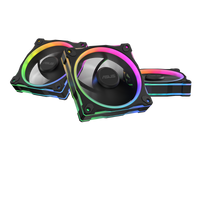 ASUS Prime MR120 ARGB Reverse black 120mm fan triple pack 90DA00L0-B09020 hero view with ARGB lighting