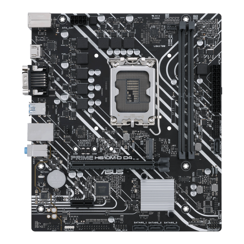 PRIME H610M-D D4 motherboard front view (90MB1A00-M0EAY0)