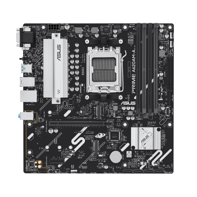 ASUS PRIME A620AM-A-CSM AM5 micro-ATX business motherboard (90MB1MY0-M0EAYC) - front view