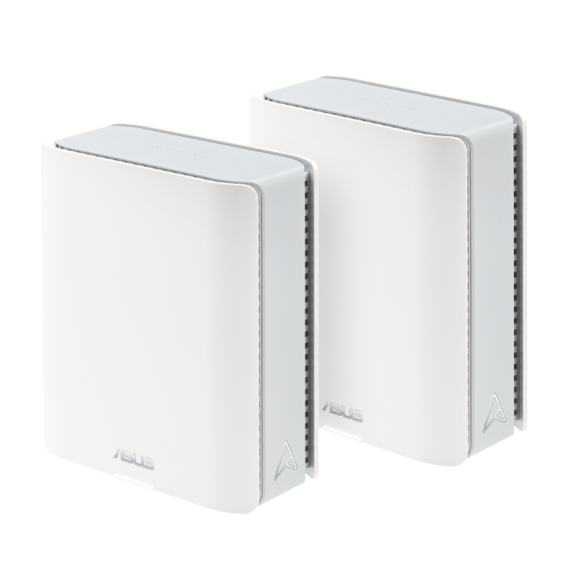 ASUS ZenWiFi BT10 WiFi 7 mesh 2-pack, front view tilted 45 degrees