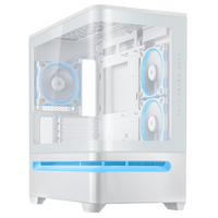 ASUS Prime AP202 ARGB white micro-ATX case front and left side with ARGB lighting bar